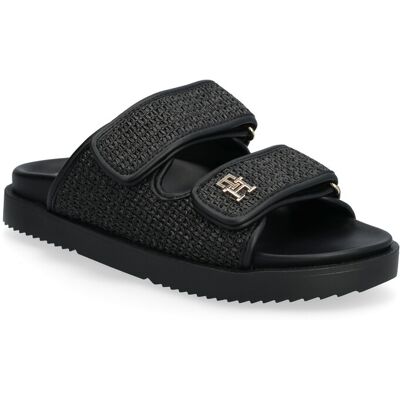 Tommy Hilfiger Double Strap Raffia Sandal 39 BLACK 39 Tommy Hilfiger Double Strap Raffia Sandal 39 BLACK 39