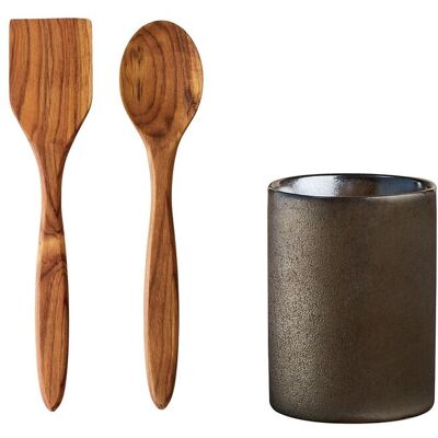 Aida Raw Metallic Brown - Redskabskrukke M/Palet + Grydeske I Teak 1 Stk H15Xd10 Cm Gaveæske ONE SIZE BROWN + TEAK ONE SIZE Aida Raw Metallic Brown - Redskabskrukke M/Palet + Grydeske I Teak 1 Stk H15Xd10 Cm Gaveæske ONE SIZE BROWN + TEAK ONE SIZE