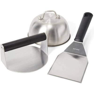 Satake Smash Burger Set Stainless Steel, Black Handle H 40CM BROWN/SILVER H 40CM Satake Smash Burger Set Stainless Steel, Black Handle H 40CM BROWN/SILVER H 40CM