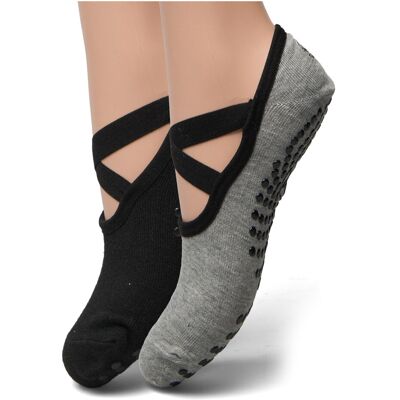 Gaiam Grippy Yoga Socks Dovetail 2Pk 36-40 GREY BLACK 36-40 Gaiam Grippy Yoga Socks Dovetail 2Pk 36-40 GREY BLACK 36-40