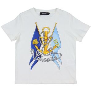 Versace T-Shirt - Vit/blå M. Flikar - 14 År (164) - Versace T-Shirt 164