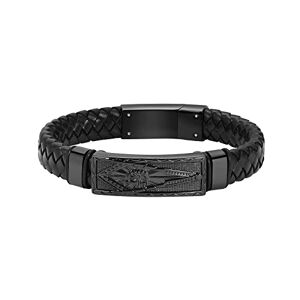 MYPOWER Rostfritt stål svart läder urna armband kremering smycken äkta flätat armband för aska med magnetlås kvinnor män, 24cm