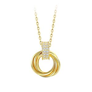 787563 HBR halsband hänge halsband för kvinnor 925 sterlingsilver tre ringar hänge halsband, guld/silverkedja halsband (färg: Guld)