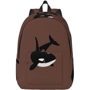 Wurton mördare val delfin hav tryck unisex canvas ryggsäck söt ryggsäck för resor sport avslappnad estetisk ryggsäck, Svart, Small