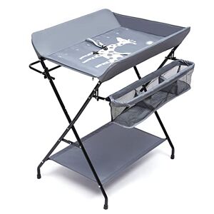 Babyskötbord, mobil skötbord med 3 fack vikbart skötbord skötbord med säkerhetsbälte (80 x 63 x 96 cm),för spädbarn under 12 månader (med hjul)