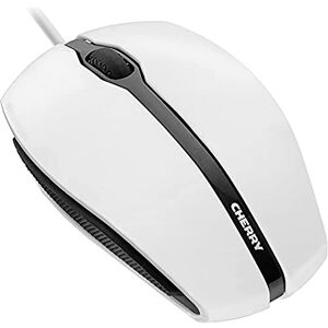 CHERRY GENTIX optisk mus med sladd, trådbunden mus med 3 knappar och högupplöst optisk 1000 dpi sensor, lämplig för höger- och vänsterhänta, gummerade sidor, vit-grå