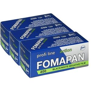 FOMA 3-pack  pan Action fotofilm 400 ISO svart – vit negativ – rullfilm/medelformatfilm/120 format