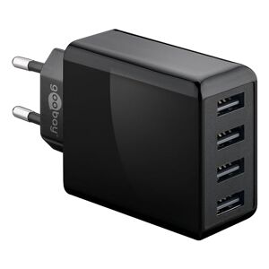 goobay 44953 4-vägs USB-laddare 30 W/strömförsörjning med 4 USB-ingångar/USB-laddare kan ladda mobiltelefon, såsom Iphone, Samsung, surfplatta/laddningskontakt/adapter för USB A-laddningskabel/svart