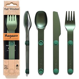 Full-Windsor MAGWARE Magnetic Camping Utensils Light Aluminum Travel Silverware with a Case for Camping, Picnic, Office & Your Cool Kid's Lunchbox   Pocket-Sized Cutlery   Set of Knife, Fork & Spoon (Green)
