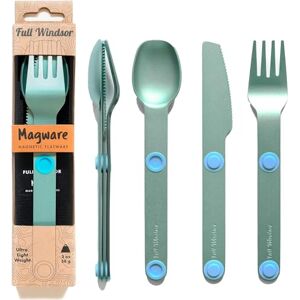 Full-Windsor MAGWARE Magnetic Camping Utensils Light Aluminum Travel Silverware with a Case for Camping, Picnic, Office & Your Cool Kid's Lunchbox   Pocket-Sized Cutlery   Set of Knife, Fork & Spoon (Turquoise)