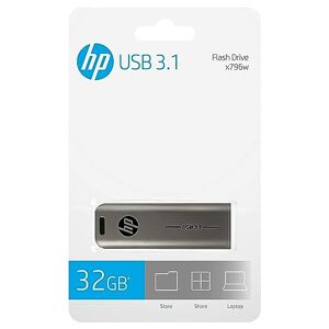HP x796w USB 3.1 Flash Drive 32GB, Push and Pull design, Metallic finish