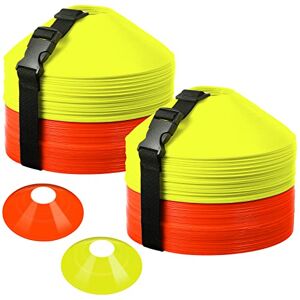 Sedir 100-pack mini skiva konkit mini fotbollskoner smidighet borrar koner för fotbollsträning små koner med axelrem för sport fotboll basket träning träning träning (orange och grön)