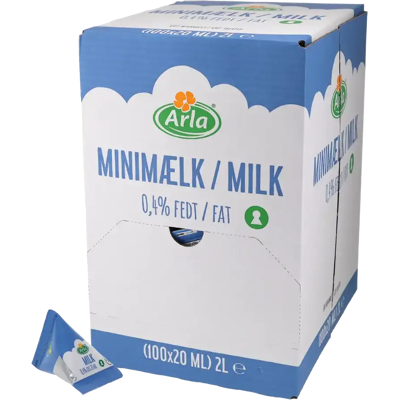 Arla - Minimælk 20ml - 0,5% - 100x20ml - Kaffemjölk Arla - Minimælk 20ml - 0,5% - 100x20ml - Kaffemjölk