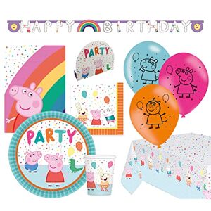 amscan 9907561-66 – partyset Peppa Gris, 56 delar, engångsservis och dekoration, djur, gris, peppa Gris, barnfödelsedag, temafest