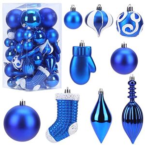 AlagiFun 50 stycken juldekorationer att hänga upp, okrossbara ornament, kulor, julgranskulor, set för semester, fest, julgransprydnader (blå)