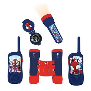 Lexibook Spidey och hans fantastiska vänner Komplett Spiderman äventyrare set, för barn, 120m walkie-talkies, kikare, ficklampa, kompass, röd/blå, RPTW11SP