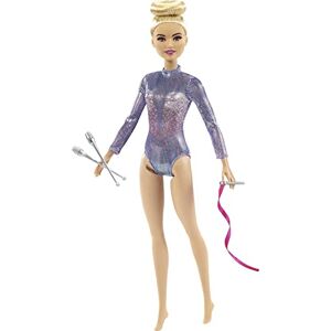 Barbie GTN65 -rytmikgymnastdocka (30,4 cm) med Blont Hår, Gympadräkt och Tillbehör, för Barn 3 till 7 år