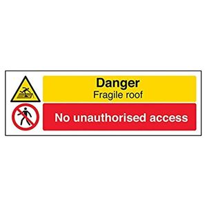 V Safety VSafety Signs 67127AX-S"Danger bräcklig tak/ingen obehörig åtkomst" varningsbyggnadsskylt, självhäftande, landskap, 300 mm x 100 mm, svart/röd/gul