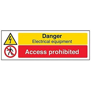 V Safety VSafety Signs 67126AX-S"fara elektrisk utrustning/åtkomst förbjuden" varningsbyggnadsskylt, självhäftande, landskap, 300 mm x 100 mm, svart/röd/gul