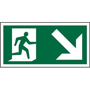 Seco Fire Exit – Man Running Right & Arrow Pointing Down & Right piktogram skylt, 300 mm x 150 mm – självhäftande vinyl, vit