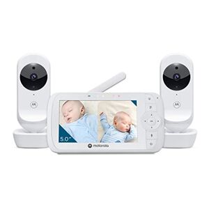 Motorola Nursery VM35-2 / Ease 35-2 Babyvakt med 2 kameror 5 tums (5.0 inch) babyvakt med video och HD-skärm Mörkerseende, tvåvägskommunikation, vaggvisor, zoom, rumstemperaturövervakning Vit