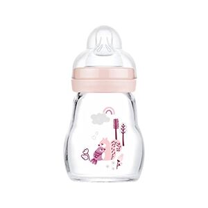 MAM Feel Good Babyflaska i glas (170 ml), mjölkflaska med bred öppning, stabil baby drickflaska med napp storlek 1, från födseln, ekorr/fågel