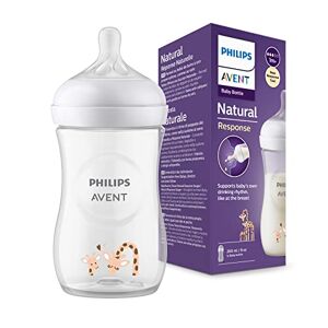 Philips Avent Biberon Natural Response Biberon da 260 ml, senza BPA, per neonati da 1 mese in su, con motivo di giraffa (modello SCY903/66)