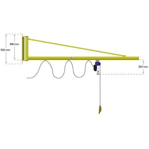 Väggsvängkran med telfer Pika, 250 kg / 7000 mm, inkl Donati telfer
