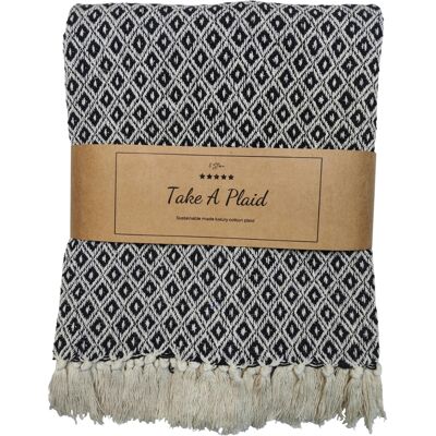 HOME-TEX Bomullspläd - 100% återvunnen bomull - 130x180 cm - Vit med svart mönster HOME-TEX Bomullspläd - 100% återvunnen bomull - 130x180 cm - Vit med svart mönster