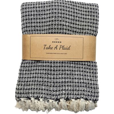 HOME-TEX Bomullspläd - 100% återvunnen bomull - 130x180 cm - Vit med svart mönster HOME-TEX Bomullspläd - 100% återvunnen bomull - 130x180 cm - Vit med svart mönster