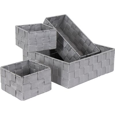 HOME-TEX Förvaringskorgar i flätat material - 4 praktiska korgar i ett set - Grå flätade korgar för hemmet HOME-TEX Förvaringskorgar i flätat material - 4 praktiska korgar i ett set - Grå flätade korgar för hemmet