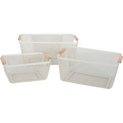 HOME-TEX Trådkorgsset - 3 st. vita trådkorgar med trähandtag - Moderna förvaringskorgar HOME-TEX Trådkorgsset - 3 st. vita trådkorgar med trähandtag - Moderna förvaringskorgar