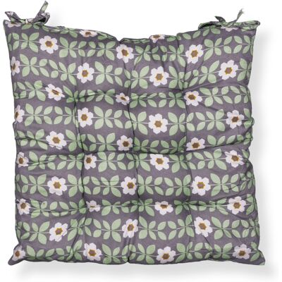 Borg Living Stoldyna - 35x35x6 cm - Grå trädgårdsdyna med gröna och vita blommor - Mjuk komfortdyna Borg Living Stoldyna - 35x35x6 cm - Grå trädgårdsdyna med gröna och vita blommor - Mjuk komfortdyna