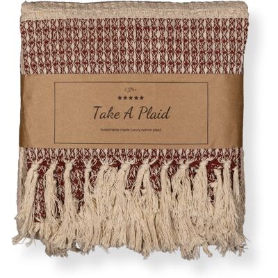 HOME-TEX Bomullspläd - 100% återvunnen bomull - 180x240 cm - Vit med rött mönster HOME-TEX Bomullspläd - 100% återvunnen bomull - 180x240 cm - Vit med rött mönster