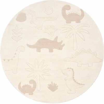 Nordstrand Home Rund barnmatta - Ø 120 cm - Beige med dinosaur - Eclipse - Nordstrand Home Rund barnmatta - Ø 120 cm - Beige med dinosaur - Eclipse -