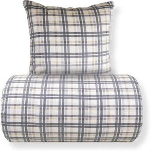 By Night Dubbelt sängkläder 200x220 cm - Sängkläder i flanell av bomull - Beige med blå rutor By Night Dubbelt sängkläder 200x220 cm - Sängkläder i flanell av bomull - Beige med blå rutor