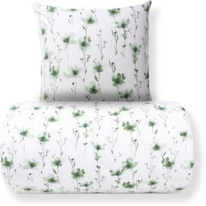 By Night Sängkläder 150x210 cm - Bomull Sängkläder i flanell - Vit med gröna blommor By Night Sängkläder 150x210 cm - Bomull Sängkläder i flanell - Vit med gröna blommor