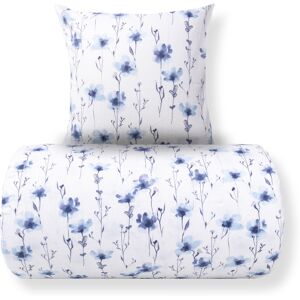 By Night Dubbelt sängkläder 200x220 cm - Sängkläder i flanell i bomull - Vitt med blå blommor By Night Dubbelt sängkläder 200x220 cm - Sängkläder i flanell i bomull - Vitt med blå blommor