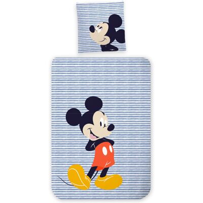 Borg Living Mickey Mouse sängset - 100% bomull - Juniorpåslakanset 100x140 cm - Blå och vit randig Borg Living Mickey Mouse sängset - 100% bomull - Juniorpåslakanset 100x140 cm - Blå och vit randig