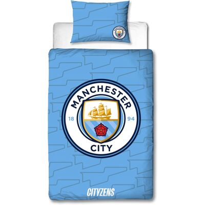 Licens Manchester City sängkläder - 150x210 cm - Blått vändbart påslakanset med logo - 100% bomullssängkläder - Fotbollsängkläder Licens Manchester City sängkläder - 150x210 cm - Blått vändbart påslakanset med logo - 100% bomullssängkläder - Fotbollsängkläder