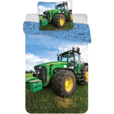 Licens Traktor sängkläder - 100% bomull - Barnsängset 140x200 cm - Grön traktor - Ikoner på baksidan Licens Traktor sängkläder - 100% bomull - Barnsängset 140x200 cm - Grön traktor - Ikoner på baksidan