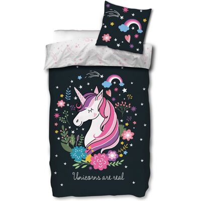 Licens Enhörningssängkläder - 2-i-1 självlysande bomull - 100x140 cm Licens Enhörningssängkläder - 2-i-1 självlysande bomull - 100x140 cm