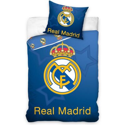 Licens Real Madrid sängkläder - 100% bomull - Barnsängset 140x200 cm - Blått fotbollssängset med stjärnor Licens Real Madrid sängkläder - 100% bomull - Barnsängset 140x200 cm - Blått fotbollssängset med stjärnor