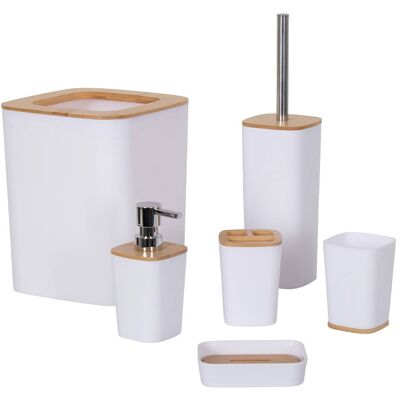 Borg Living Badrumstillbehör - 6 delar - Vitt - kraftig plast och bambu - Badrumsset Borg Living Badrumstillbehör - 6 delar - Vitt - kraftig plast och bambu - Badrumsset