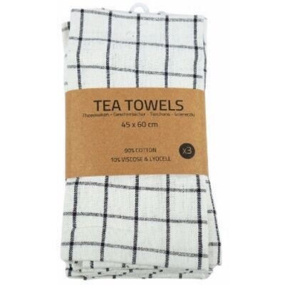 Borg Living Diskhanddukar - 3-pack - Bomull - 45x60 cm - Vita med stora svarta rutor Borg Living Diskhanddukar - 3-pack - Bomull - 45x60 cm - Vita med stora svarta rutor