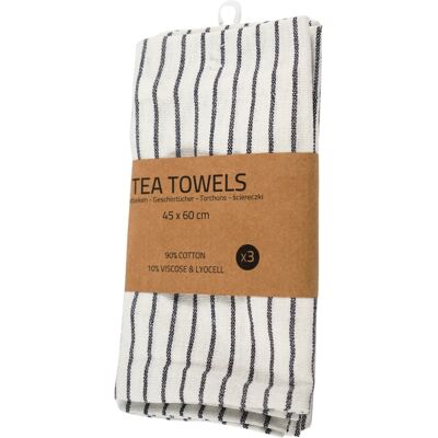Borg Living Kökshanddukar - 3-pack - Bomull - 45x60 cm - Vit med smala svarta ränder Borg Living Kökshanddukar - 3-pack - Bomull - 45x60 cm - Vit med smala svarta ränder