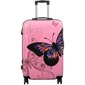 Borg Living Resväska - Hardcase resväska - Storlek Medium - Resväska med motiv - Rosa fjäril - Exklusiv lättvikt resväska Borg Living Resväska - Hardcase resväska - Storlek Medium - Resväska med motiv - Rosa fjäril - Exklusiv lättvikt resväska