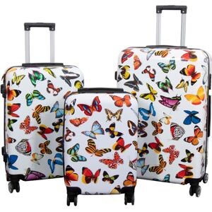 Borg Living Resväskset - 3 st. - Resväska med motiv - Vit med fjärilstryck - Hardcase lättvikt resväska med fyra hjul Borg Living Resväskset - 3 st. - Resväska med motiv - Vit med fjärilstryck - Hardcase lättvikt resväska med fyra hjul