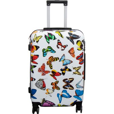 Borg Living Resväska - Hardcase resväska - Str. Medium - Resväska med motiv - Vit med fjärilstryck - Exklusiv lättvikt resväska Borg Living Resväska - Hardcase resväska - Str. Medium - Resväska med motiv - Vit med fjärilstryck - Exklusiv lättvikt resväska