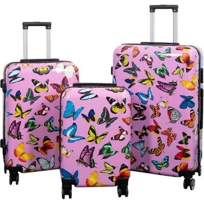 Borg Living Resväskset - 3 st. - Resväska med motiv - Rosa med fjärilstryck - Hardcase lättvikt resväska med 4 hjul Borg Living Resväskset - 3 st. - Resväska med motiv - Rosa med fjärilstryck - Hardcase lättvikt resväska med 4 hjul